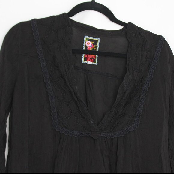 Johnny Was Black Boho V-Neck Embroidered Tunic Blouse Size Small - Picture 2 of 9